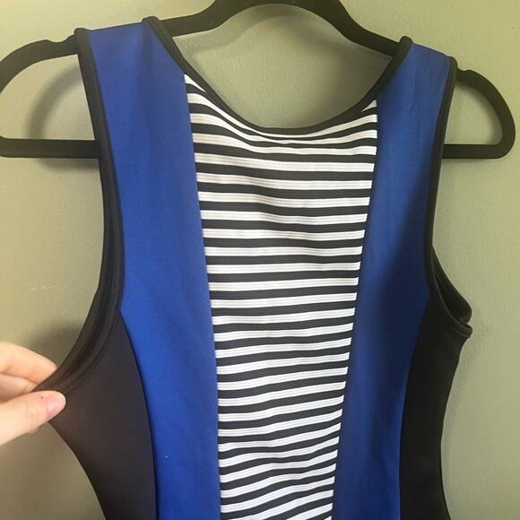 Mary Jane Preppy Striped Bold ColorBlock Sleeveless Peplum Top, Size Large - Picture 2 of 12